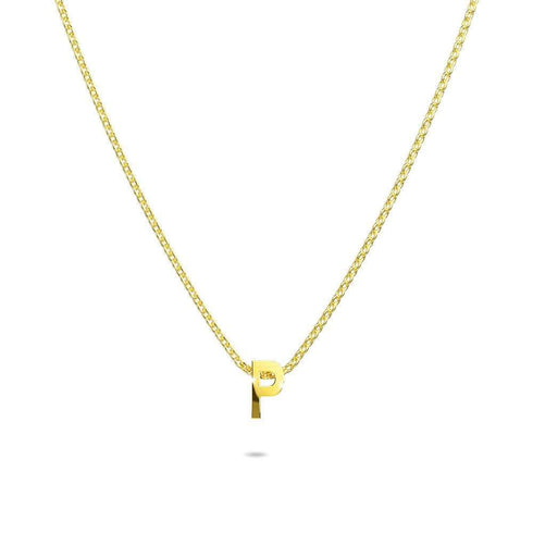 Initials Brick Alphabet Letter Necklace Gold Layered Steel Jewellery